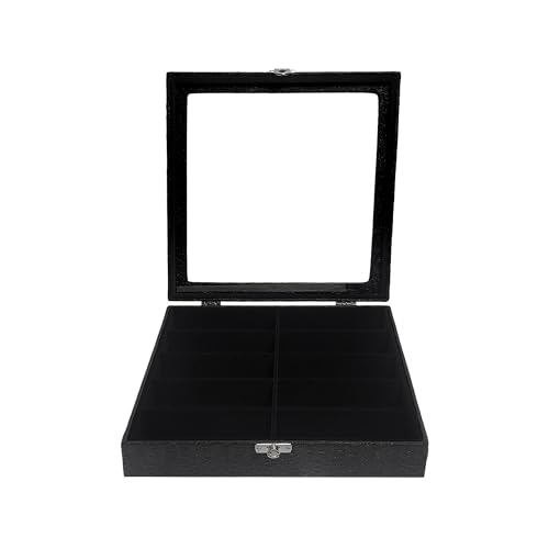 Estojo Porta Óculos 10 Casulos Preto Com Interno Aveludado Preto Caixa Organizador Maleta para Óculos