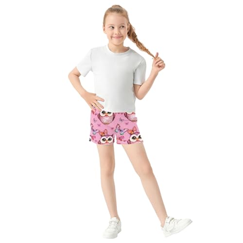Girls Cute Watercolor Owls Pink Athletic Lounge Shorts Comfy Pajama Summer Fashion Kids Youth, X-Small2