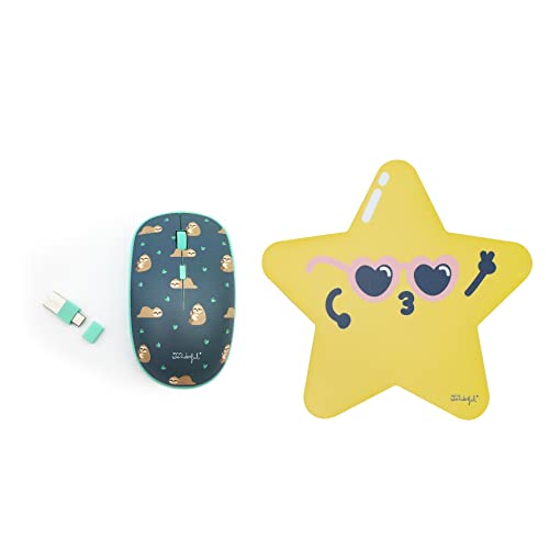 WONDEE Alfombrilla De Ratón Forma Estrella + Ratón Inalámbrico Dongle USB+USB-C Oso P