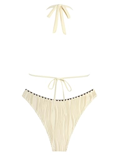 Image of ZAFUL Women Halter Dual Straps Whip Stitch Floral Triangle Bikini Swimsuits