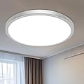 libtit 16 inch Flush Mount LED Ceiling Light Fixture, 3000K 4000K 6500K Adjustable, 36W 3200lm Brushed Nickel Satin Round Ceiling Lamp for Bathroom Shower Hallway Kitchen