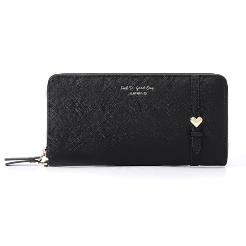 Image of JIUFENG Women Long RFID Blocking Wallet Large Capacity Zipper Wristlet Purse Card Holder Cellphone Bag Fashion Clutches