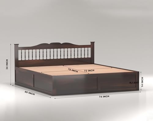 Image of Solid Sheesham Wood King Size Bed with Box Storage for Bedroom Living Room Home Hotel Wooden Double Bed Cot Palang Home Furniture (Walnut Finish)