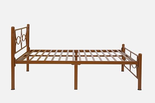 Image of Luno Metal Single Size Bed Without Storage | Wrought Iron Single Bed with Headboard & Footboard| Sturdy Powder Coated Platform Cot for Bedroom, Living Room, (Luno Brown)