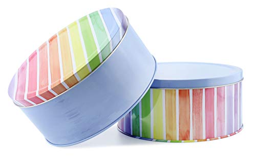 Cornucopia Cookie Tins (Set of 2, Blue and Rainbow); Round Baking and Cake