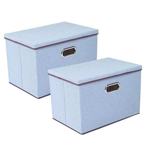 Youyijia 2 Pack Storage Boxes with Lids 45x30x30cm Large Collapsible Storage Baskets for Shelves Foldable Linen Fabric Storage Bins with Handle Cube Storage Unit for Organizing Clothes Blue — image 1