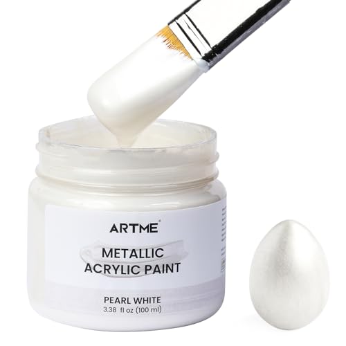 ARTME Acrylic Paint Metallic Pearl White 100ml Pearl Paint for Art Painting Hand-crafts Non-Toxic Non-Fading Pearlescent Acrylic Paints Ideal for Canvas Wood Fabric Furniture Ceramic Stone Craft Supplies