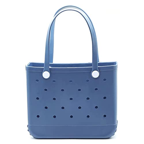 Waterproof Beach Tote Bag (Dark Blue), Washable Durable Open Tote Bag Travel Bags, Small Handbag for Beach, Sports, Market (15x13x5 in)