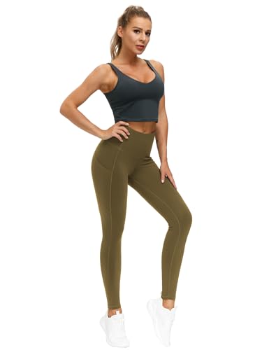 Image of THE GYM PEOPLE Thick High Waist Yoga Pants with Pockets, Tummy Control Workout Running Yoga Leggings for Women