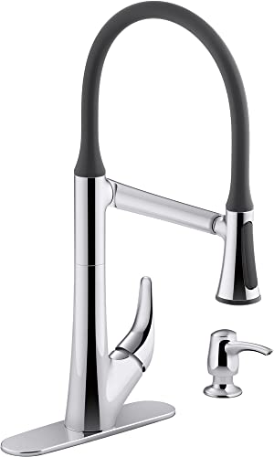 KOHLER R77764-SD-CP Arise Articulating Pull Down Kitchen Faucet, Kitchen Faucet with Pul Down Sprayer and Soap Dispenser, Polished Chrome