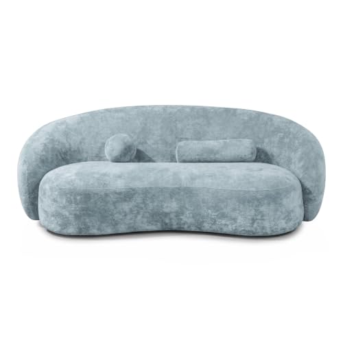 Image of Furniture of America Sylin Modern Chenille Sofa with Pillows, Curved Arms and High Density Foam, Wooden Comfortable Couch for Living Room, Office, Powder Blue