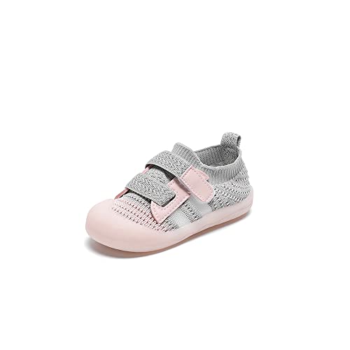 Baby Boys Girls Shoes Mesh Comfortable Breathable Rubber Soles Non-Slip Anti-Bumping Toes Infant Toddler Sneakers (2111-17Pink, 15-18 Months)