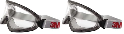 3M Vollsicht-Schutzbrille Serie 2890, indirekte Belüftung, Antikratz-/Anti-Fog-Beschichtung, transparente Polycarbonatscheibe, 2890, Grau (Packung mit 2)