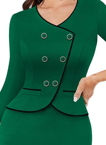 VFSHOW Womens 2024 Fall Work Business Dresses Double Breasted V Neck Office Slimming Peplum Pencil Sheath Dress3