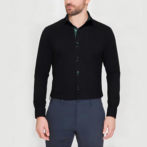 DiBanGu Mens Casual Shirt Long Sleeve Button Down Dress Shirt Regular Fit Collar Pin2