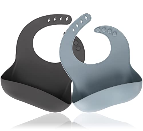 Image of Socub Silicone Baby Bibs, Comfortable Waterproof Silicone Bibs for Babies & Toddlers, BPA Free, with Food Catcher Pocket, Ether, Dark Grey