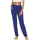 Damen Yogahose Kordelzug Loose Straight Tube Freizeit Sporthose FF777, blau, 36