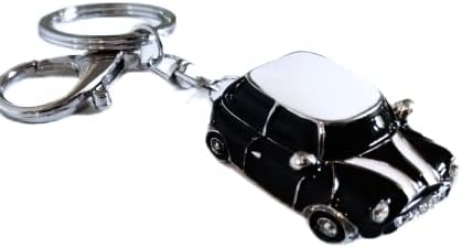 Mini Style Car Keychain Rhinestone detail Cooper Novelty (Black (Silver trim))