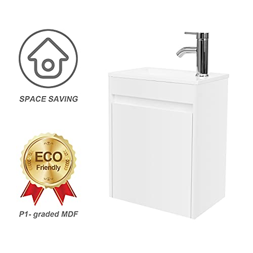 Eclife 16" Bathroom Vanity Sink Combo For Small Space, Modern Pianted Wall Mounted Cabinet Set W/White Resin Basin Sink Top, Chrome Faucet & Pop Up U Shape Drain (B10W) #TOP5