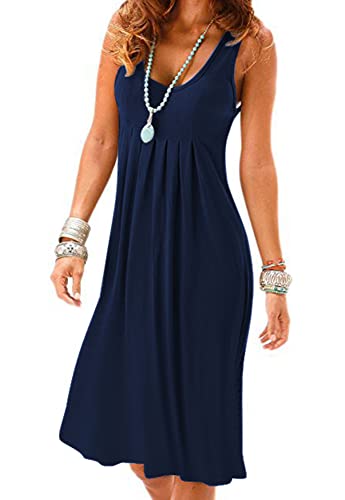 Image of Camisunny Women Casual Loose Tank Dresses Sleeveless Beach Vacation Dress Swing Pleated U Neck Fashion Soft
