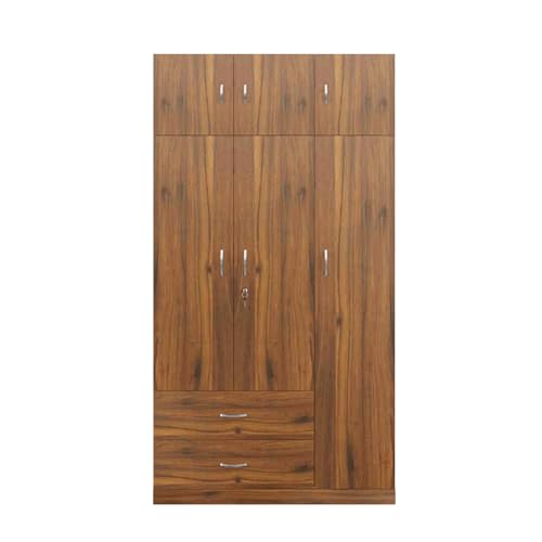 Image of VIKI Wardrobe | Wooden Almirah for Clothes,Door for Bedroom, 3 Door Loft Wardrobe with Drawer & Hanging Space (Brussel Walnut - 40D x 120W x 220H) | 1 Year Warranty | Free Assembly