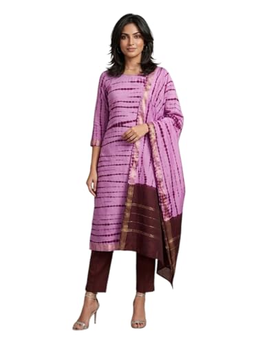 Image of Eddika tie and dye unstitched Maheshwari silk suit set with cotton bottom