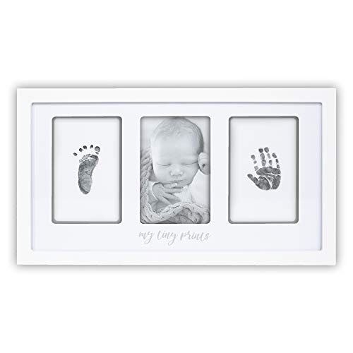 Felt Like Sharing My Tiny Prints Baby Hand and Footprint Kit w/ Mess Free Ink Pad, Modern Baby Footprint Kit Picture Frame, Foot and Handprint Keepsake, New Parent, Registry & Baby Shower Gifts, White