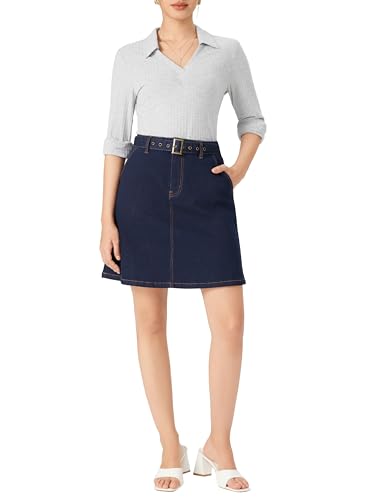 Vinova Denim A-Line Skirt with Belt Womens Casual Fashion Skirt3