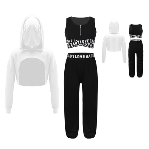 YiZYiF Kids Girls Pcs Modern Dance Activewear Long Sleeve Hoodies Sports Vest With Harem Pants Set3