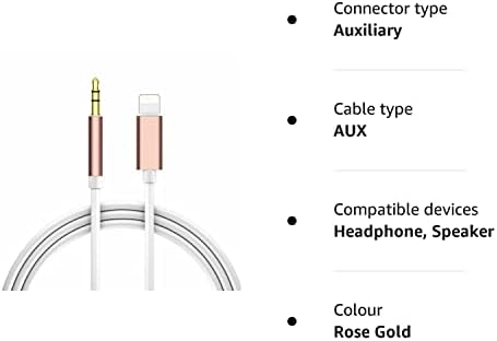 Aux Cable for iPhone in Car 3.5mm Aux Cord Compatible with iPhone 13/13 Pro/12/12 Pro/11 Pro/11/Xs/XR/X/8/7 for Car Stereo/Headphones/Speaker [Upgraded] (Rose Gold)