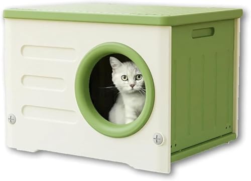 DancJulie屋外用キャットハウス、防水、環境に優しい屋外用キャットハウス、防水、無毒、無臭、防水キャットハウス、屋外、取り外し可能なデザインのキャットハウス、屋外、太陽と雨からの保護 (みどり,53cm*41cm*38.3cm)