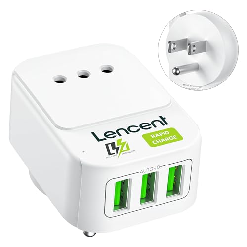 LENCENT Adattatore Presa USA, 3 Porte USB Tipo B