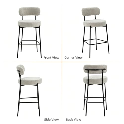 Image of Bar Stools, 30 inch Tall Bar Stools Set of 3, Boucle Upholstered Counter Height Bar Stools, Modern Bar Chairs Metal Frame with Back and Footrest for Kitchen Island,Gray Barstools