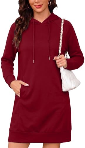 Litherday Damen Hoodie Kleid Lang Kapuzenpullover Sweatkleid S-XXL | Air-Layer-Stoff Long Sweatshirt Kleid, Casual Hoodiekleider mit Zwei Taschen & Seitenschlitze für Legging Jean