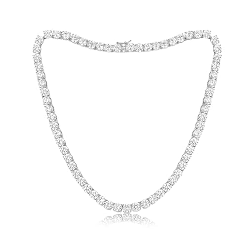 Gemsme 6mm Tennis Necklaces for Women/Men - 18K White Gold Plated 4 Pong Setting Round Cubic Zirconia Classic Diamond Tennis Chain Ladies Tennis Necklace Size 20 inch
