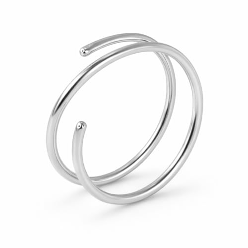 Fashion Art Jewelry Double Nose Ring Hoop for Single Piercing Spiral Twist Nose Hoop for Women Piercing Hypoallergenic Thin Tiny Hoops (5mm | Left Side, Sterling Silver 925 | 20 GA)