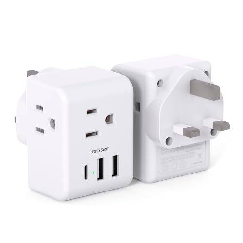 2 Pack US to UK Ireland Travel Plug Adapter, Type G Power Plug Adapter with 3 Outlets 3 USB Ports(1USB C), European Travel Plug Adapter for USA to England London Scotland British Qatar Irish Hongkong