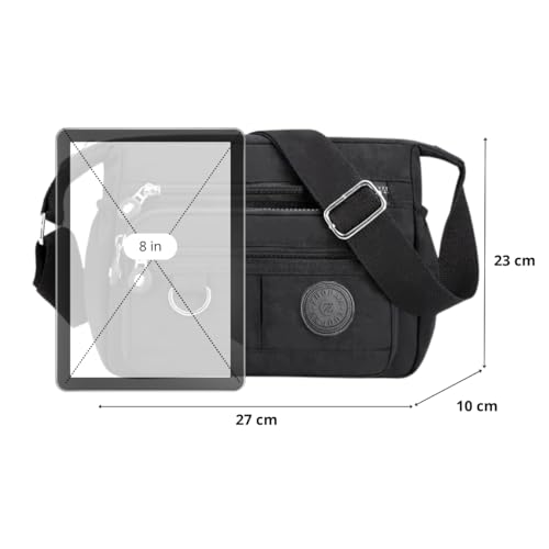 Bolsa Feminina Transversal Multi Bolsos Nylon Crossbody Bolsa de Ombro com Alça à prova d'água, Bol