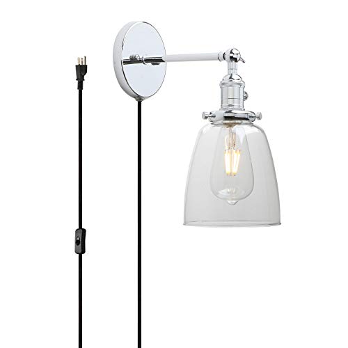 Get Special Price Permo 1-Light Plug in On/Off Switch Wall Sconce with Oval Cone Clear Glass Shade Vintage Industrial Wall lamp Light Fixture (Chrome) Black Friday - 50% OFF Permo 1-Light Plug in On/Off Switch Wall Sconce with Oval Cone Clear Glass Shade Vintage Industrial Wall lamp Light Fixture (Chrome)