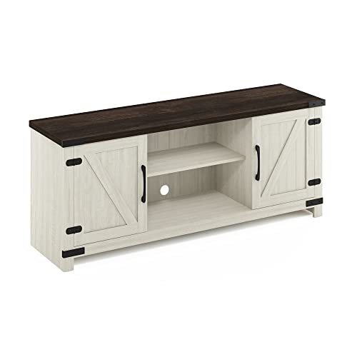 Image of Furinno Jensen Farmhouse Barn Door Living Room TV Stand with Storage Cabinets for TV up to 70 Inch, Ebony /White Wash