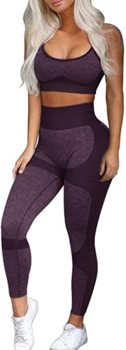 Image of OLCHEE Workout Set for Women 2 Piece Seamless Yoga Leggings and Cross Strap Sports Bra