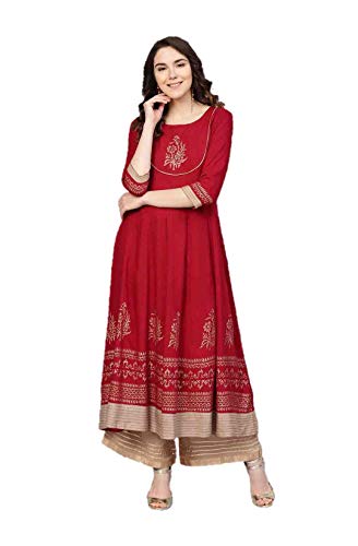 Kurta-Set für Damen, indische Tunika, Oberteile, Baumwolle oder Viskose, Kurti mit Palazzo-Hose, Partykleidung, beige, XX-Large Cover