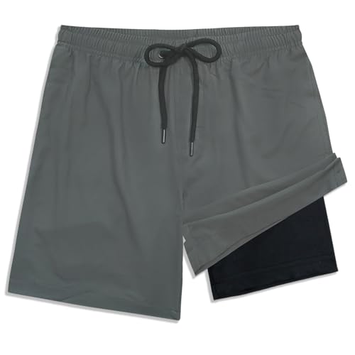 LUCOWEE Boys Swimsuit Trunks Boxer Brief Lined Chafe-Free Swimming Shorts Swimsuits Sandless Stretchy Functional Drawstring Light Weight Quick Dry UPF 50+ Dark Charcoal Grey Size 10 12 Years Old