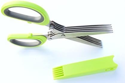Premium Herb Scissors By LS Company | Five Stainless Steel Blades | Extremely Sharp | Strong | Dishwasher Safe | Cover/Cleaning Comb | Multi Purpose Kitchen Shear | Useful Tool