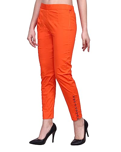 Image of POPWINGS Women Casual Mid Rise Stretchable Red Cotton Trouser