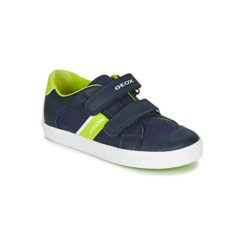 Sneakers in Pelle e Tessuto Blu Inserti in Verde