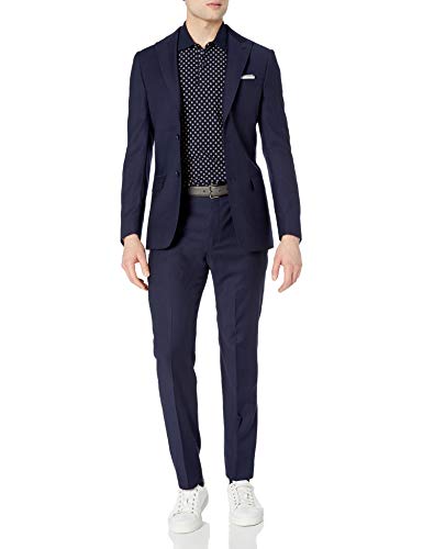 DKNY Men's Slim Fit Soft Suit, Navy Pinstripe, 40R