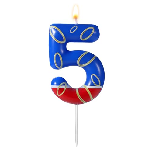 Vela De Cumpleaños Con Estampado De Anillos Dorados Azules, Velas Numeros Cumpleaños Con Temática Azul Adornos Para Tarta Para Niños Niñas Artículos Para Fiestas Número 5