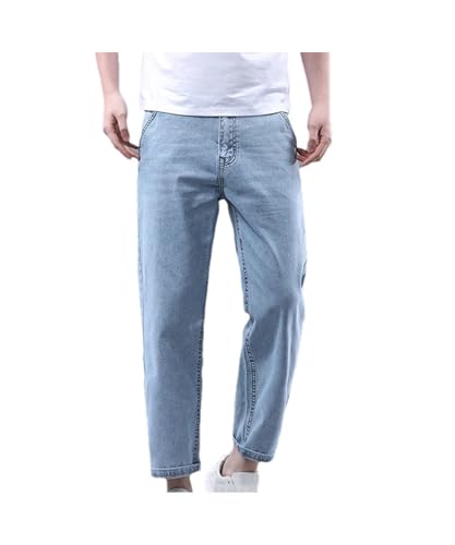 Mnjyihy Men Cotton Straight Thin Jeans Stretch Soft Fabric Denim Ankle-Length Pants