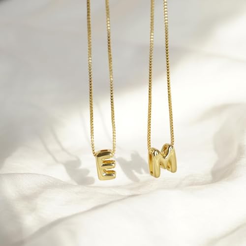 Image of Personalized Bubble Letter Initial Necklace, 14K Gold Plated, Dainty Pendant for Women, Trendy Gold Jewelry
